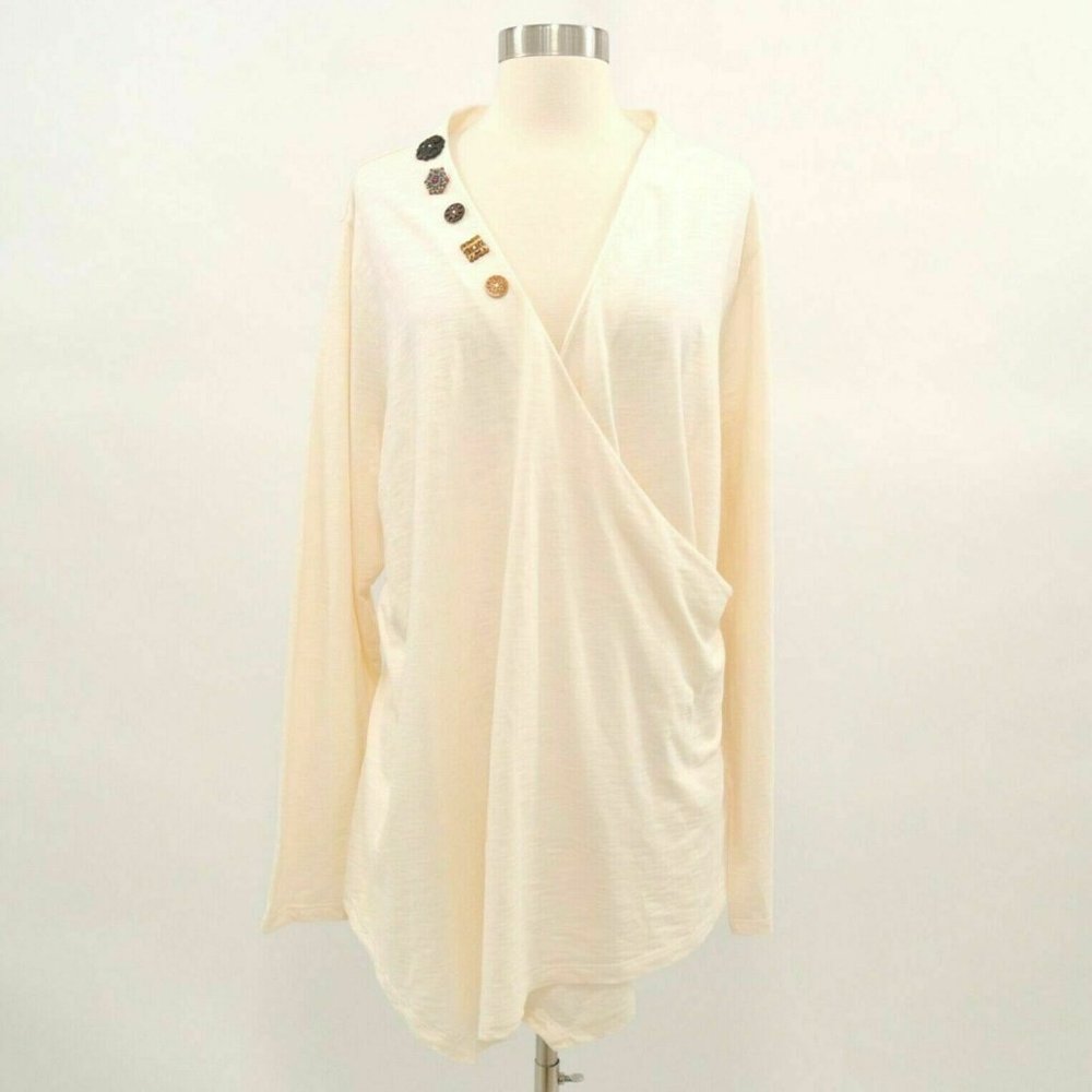 Soft Surroundings Top Blouse Faux Wrap 1X XL Ivory